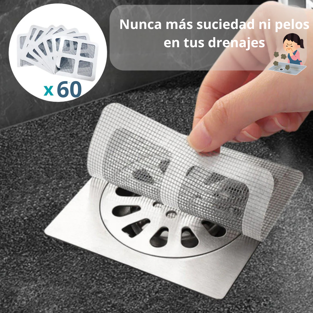 Protector malla para lavaplatos, duchas, lavamos y drenajes en general.